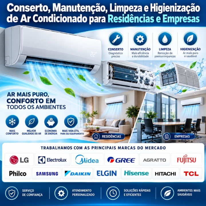 Serviços de conserto manutenção limpeza e higienização de ar-condicionado